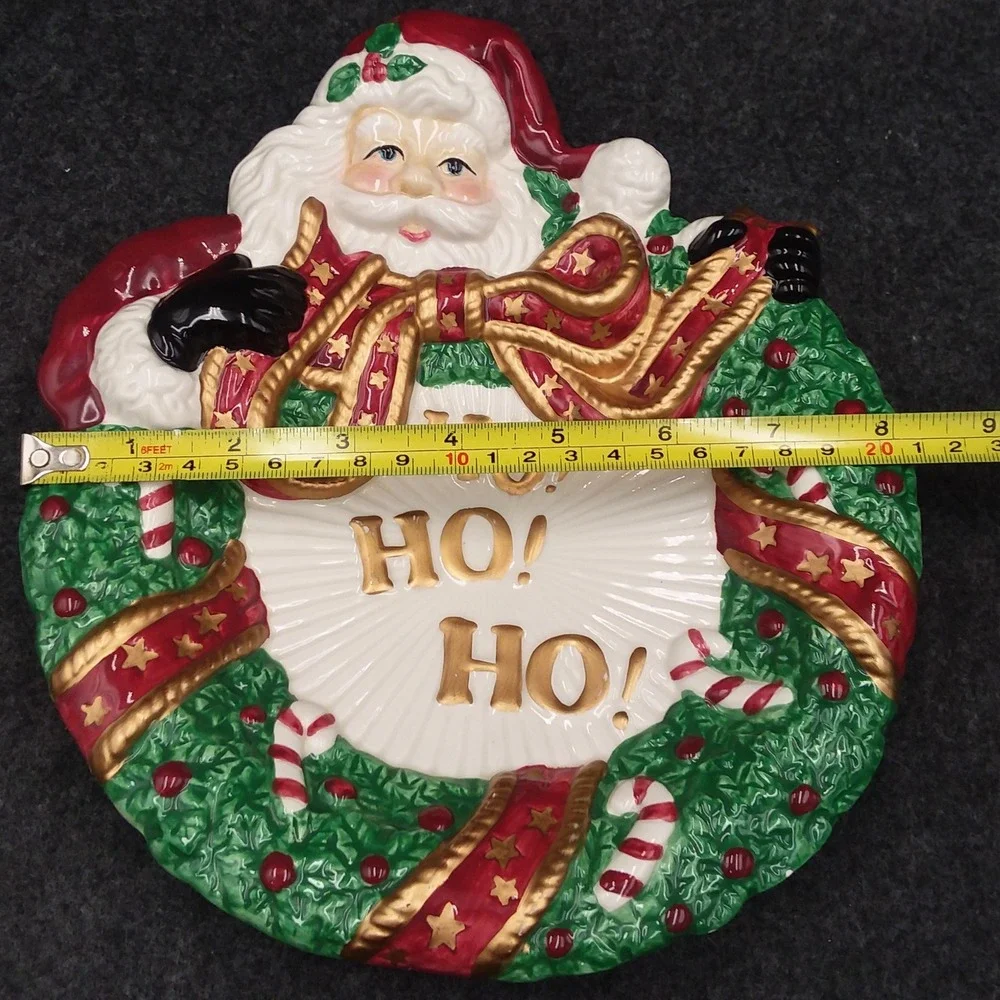 Fitz and Floyd Santa Claus Wreath HO HO‎ HO Christmas Cookie Plate Wall Decor